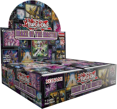 Yu-Gi-Oh! trading card game booster box with various card images on a white background