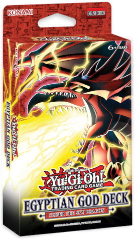 Yu-Gi-Oh! trading card game Egyptian God Deck packaging with Konami branding.