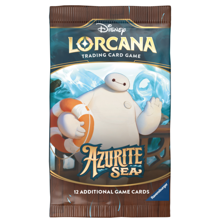 Disney Lorcana trading card game pack featuring a character from Big Hero 6 on a blue and brown background.