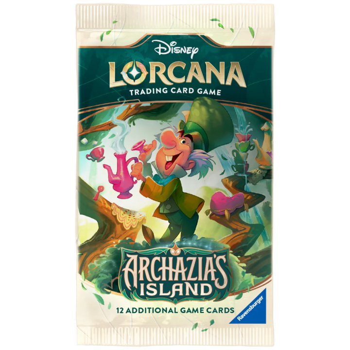 Disney Lorcana trading card game pack featuring a character from 'Archazia's Island'.