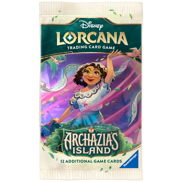 Disney Lorcana trading card game pack featuring a character from 'Archazia's Island' on a white background.