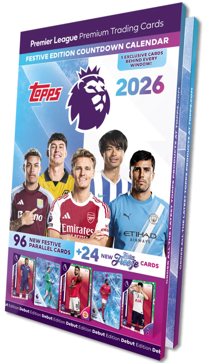 Topps Premier League trading card calendar for 2026 on a white background